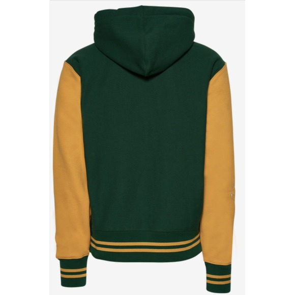 Champion Varsity Hoodie Men’s Size Small Green & Yellow Embroidered Sweatshirt - Picture 2 of 3
